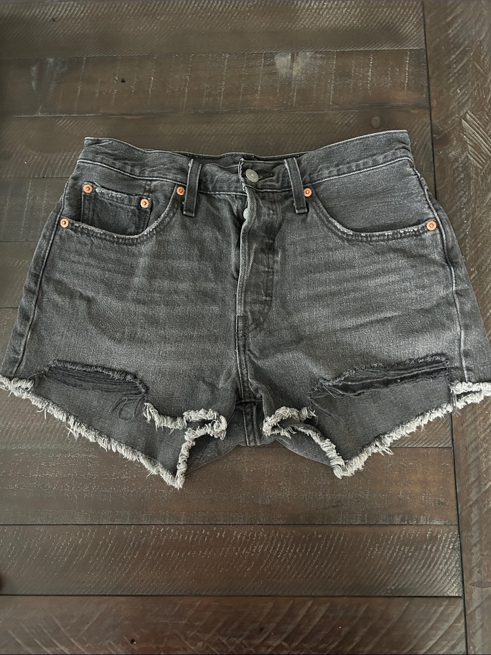 Levi's Washed Black Distressed Denim Cutoff Shorts